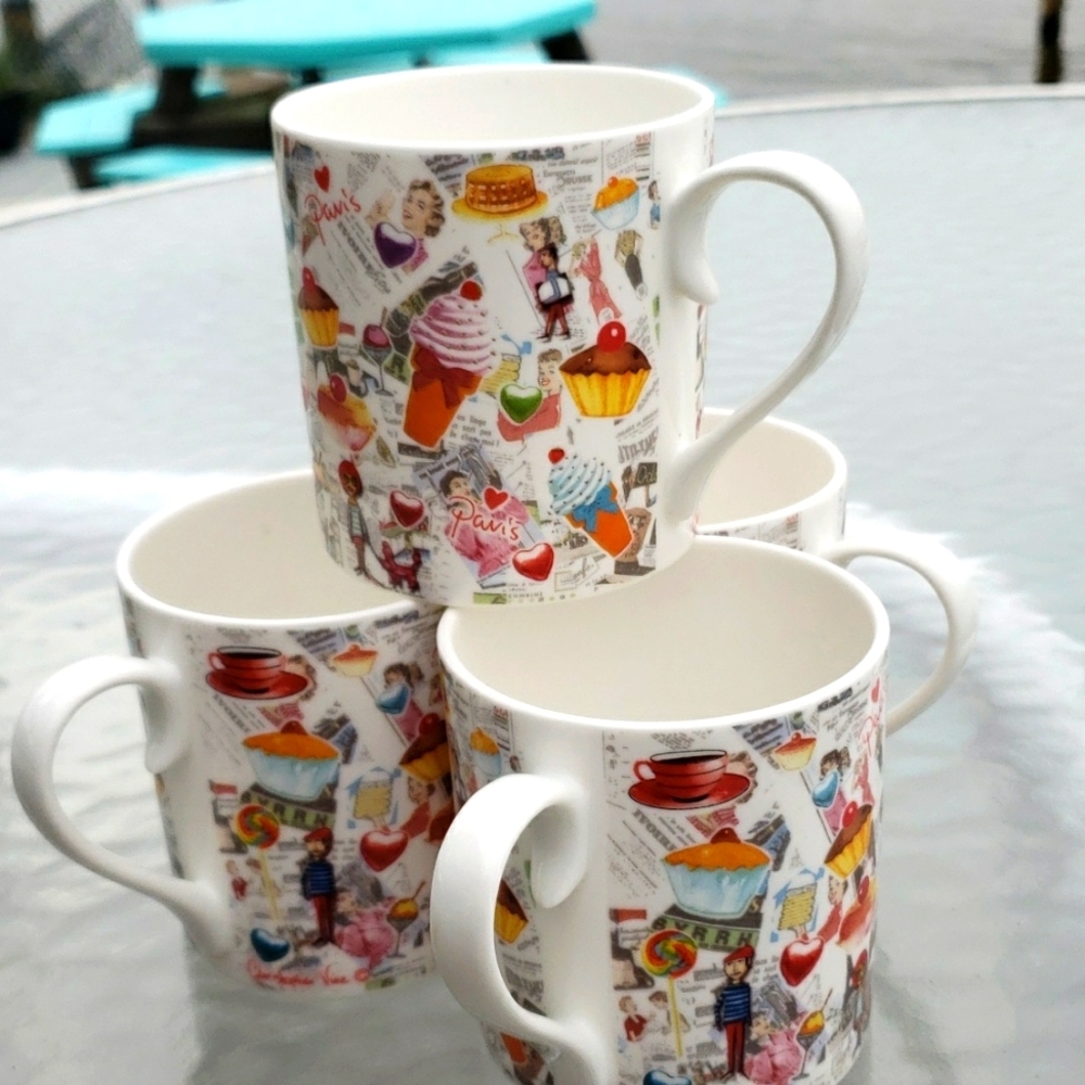 CHRISOPHER VINE Australia PARIS Porcelain Collectible Coffee Mugs, Set of 4 - Picture 1 of 16